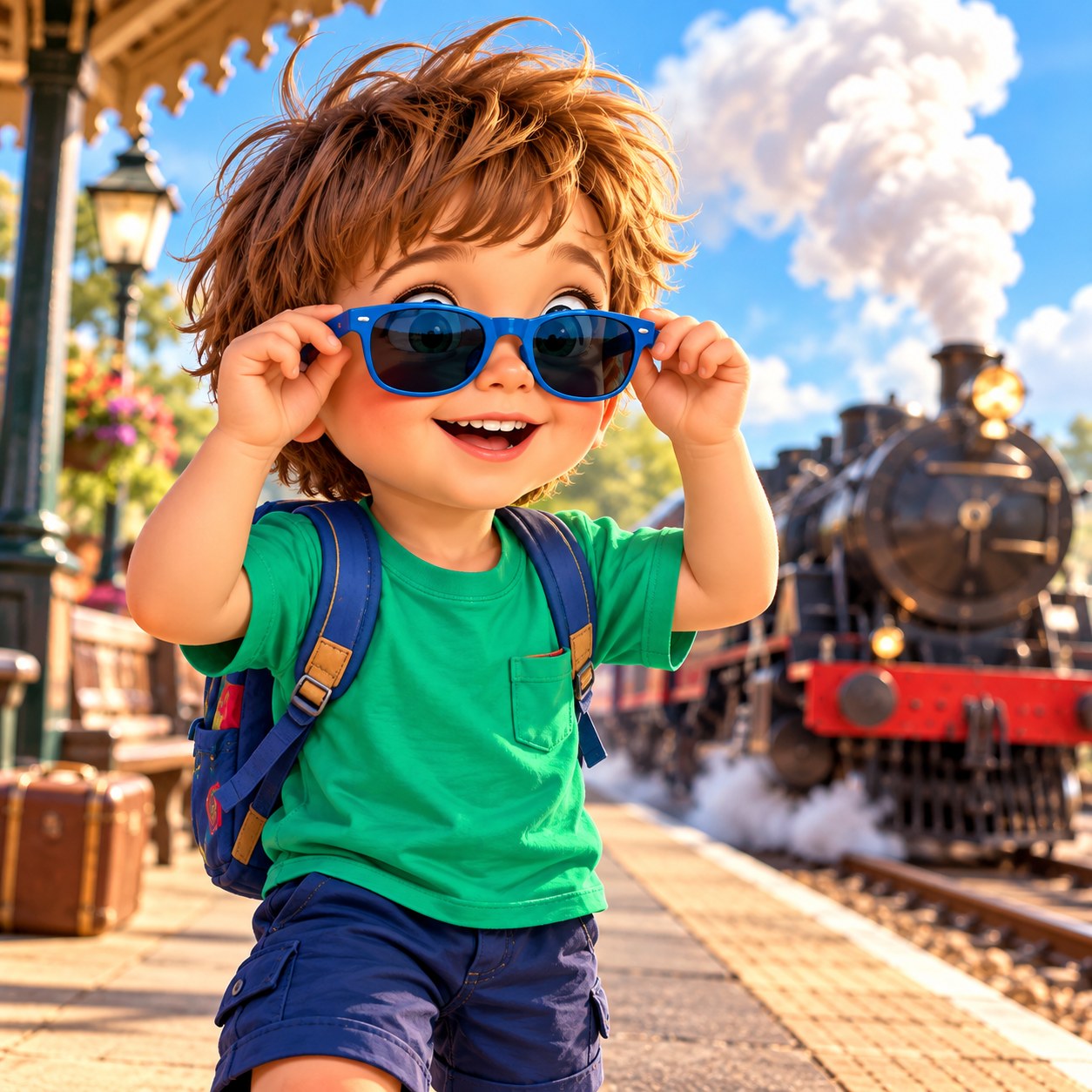 Sasha in his blue sunglasses at the station